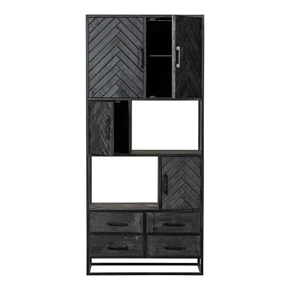 Mangohoutonline - Vakkenkast Sienna 90cm Rechthoekig - Zwart - Mahom