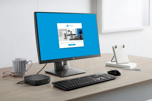 HP t430 v2 - Tynd klient - DTS 1 x Celeron N4020 / op til 2.8 GHz - RAM 4 GB - flash - eMMC 32 GB - eMMC 5.1 - UHD Graphics 600 - Gigabit Ethernet - HP ThinPro 64-bit - skærm: ingen - tastatur: Internationalt engelsk - TAA-kompatibel