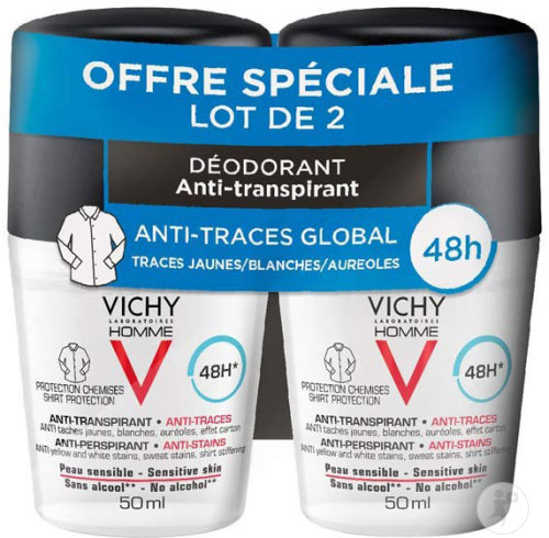 Vichy Homme Déodorant Anti-Transpirant Anti-Traces 48h Roll-On Duo 2x50ml