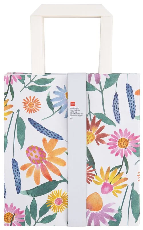 6 sacs cadeaux en papier 20.5x18.5x8 fleurs