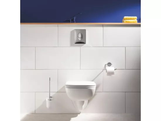 Pack WC sans bride Bau Ceramic Slim + abattant + Bati support autoportant + Plaque commande ovale chromé + Accessoires