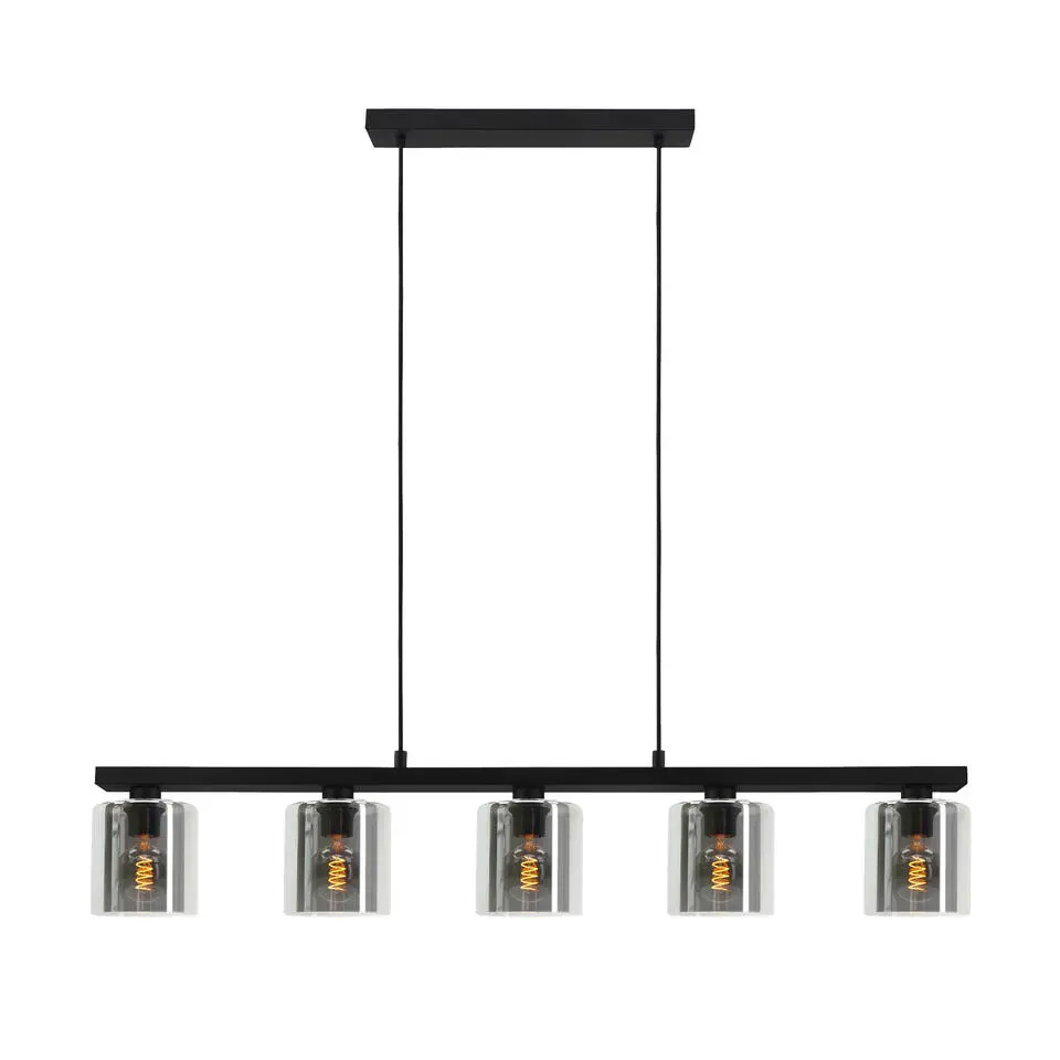 EGLO Cadley Hanglamp - E27 - 121 cm - Rookglas - Smoke - Zwart