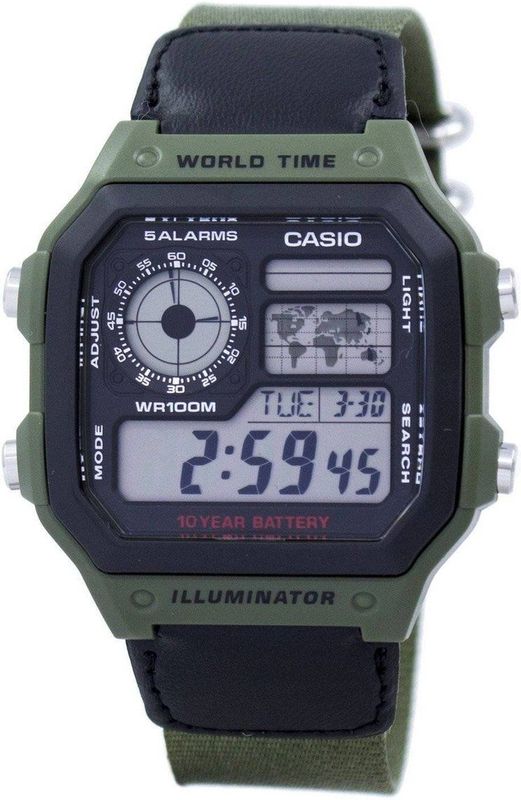 Casio 1200WHB Sport Horloge - Olijfgroen - Resin - Digitaal - Stopwatch, Alarm, Timer