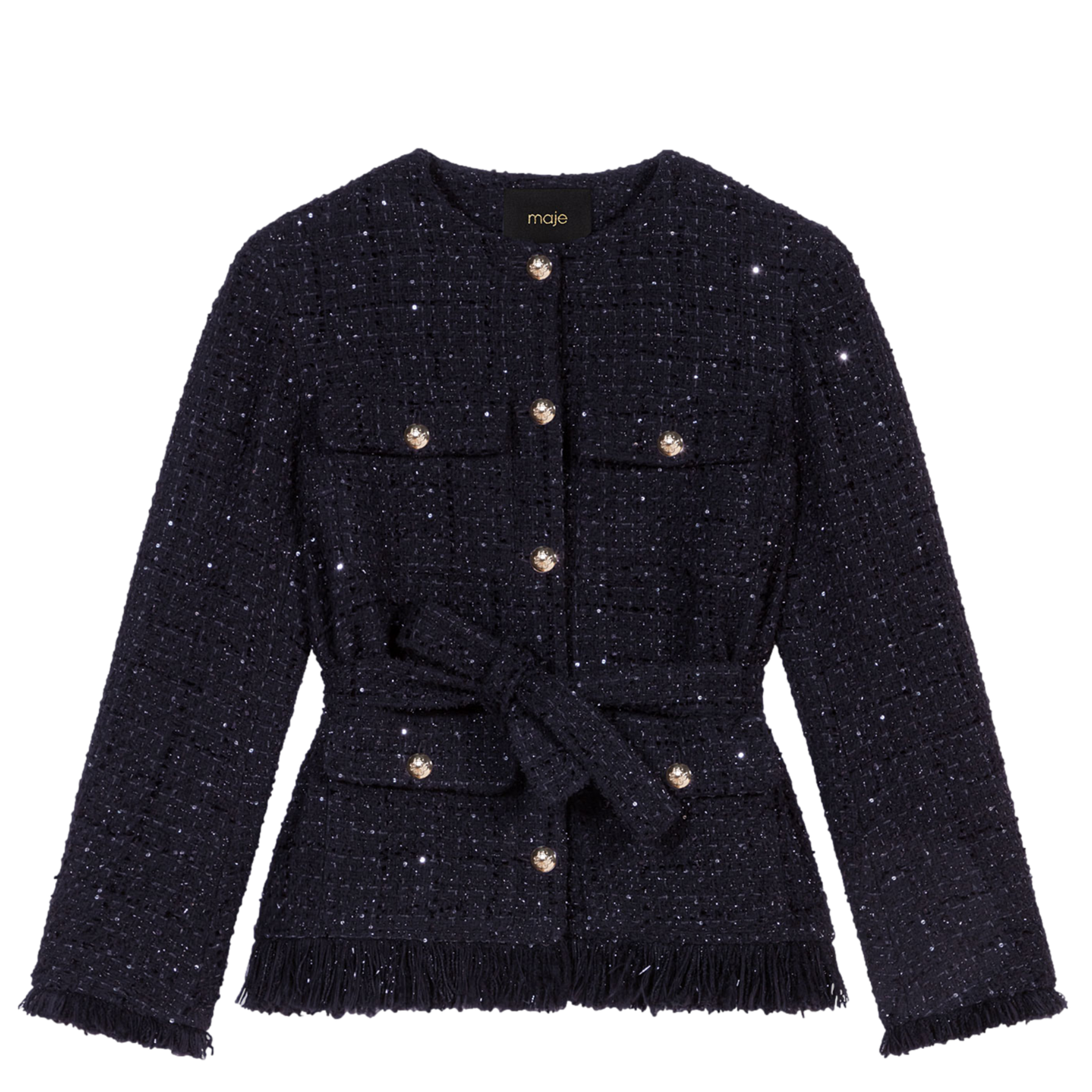 Veste col rond en tweed de coton mélangé | Noir