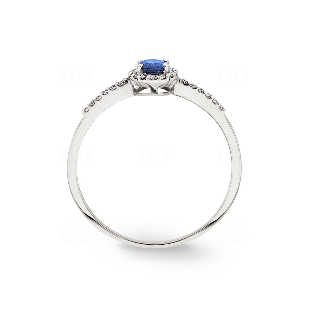 Damenring 750/18 K Weissgold mit Saphir oval & Diamanten 0.08 ct H/si