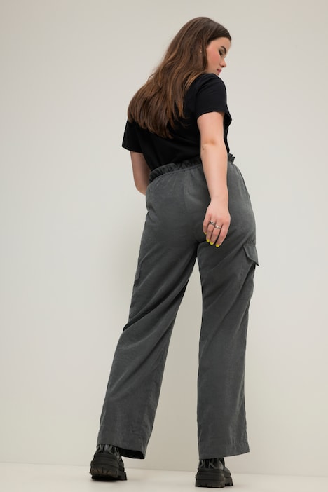 Cargohose, Straight Wide Legs, Cargotaschen, Elastikbund