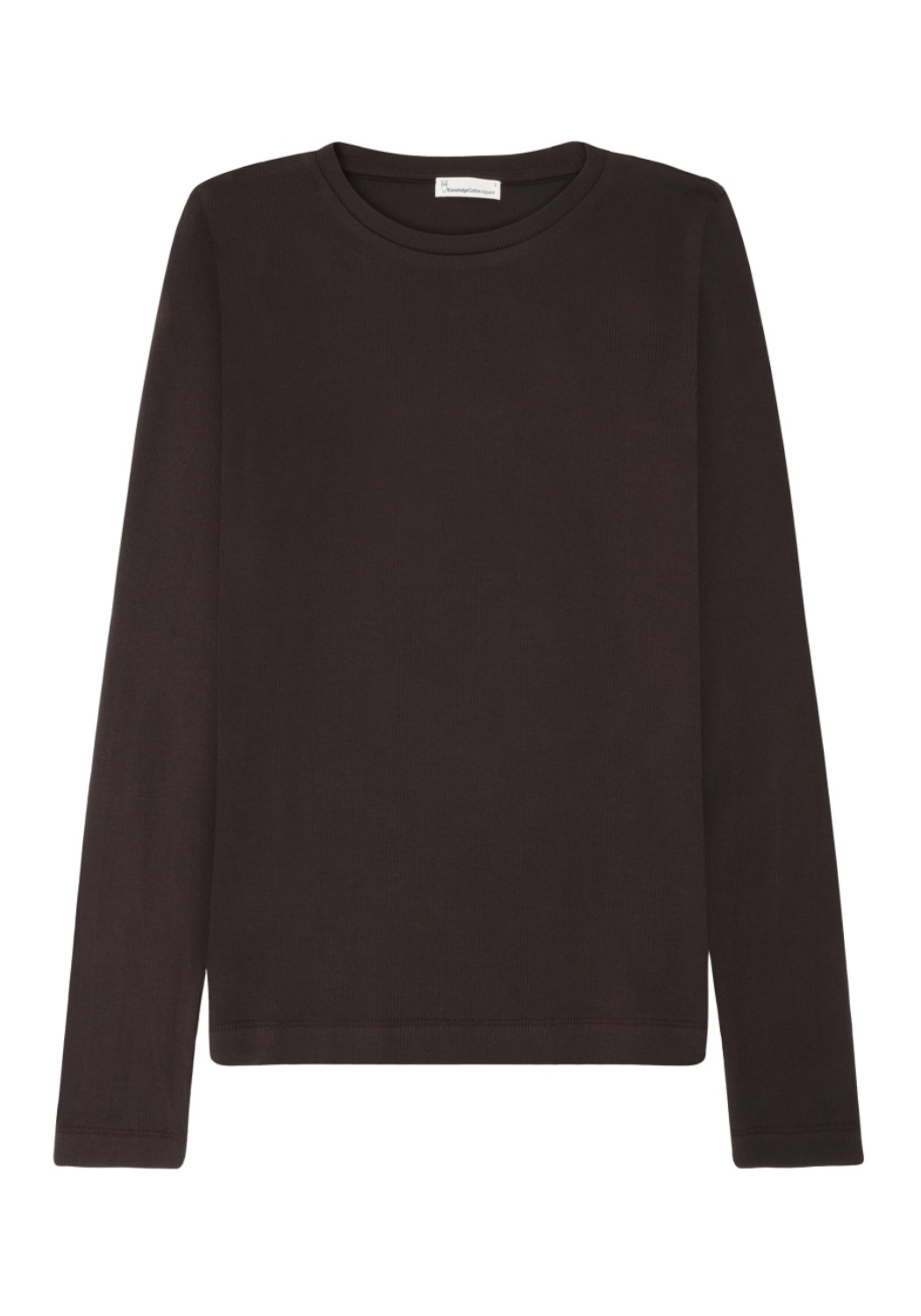 Knowledge Cotton Apparel Rib Longsleeve Scoop Neck Chocolate Torte