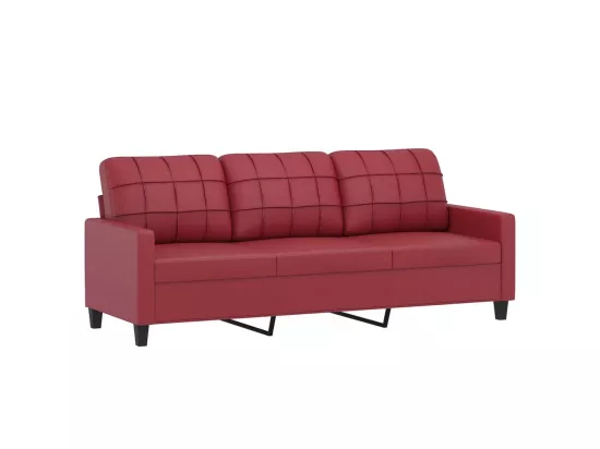 Canapé 3 places avec oreillers bordeaux 180 cm similicuir