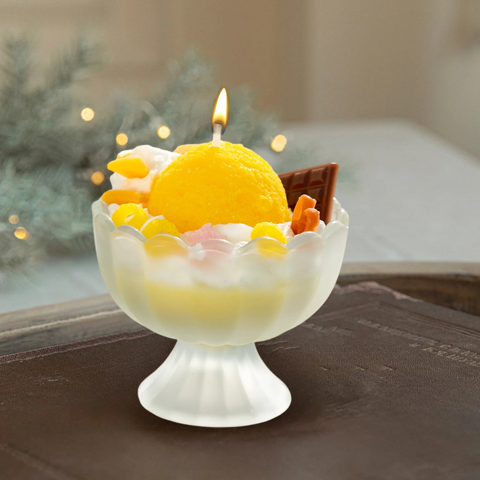 Duft Kerze im Glas Aromatherapie Ice Cream Home Deko Wachs Kerze Eisbecher - Orange Zitrone