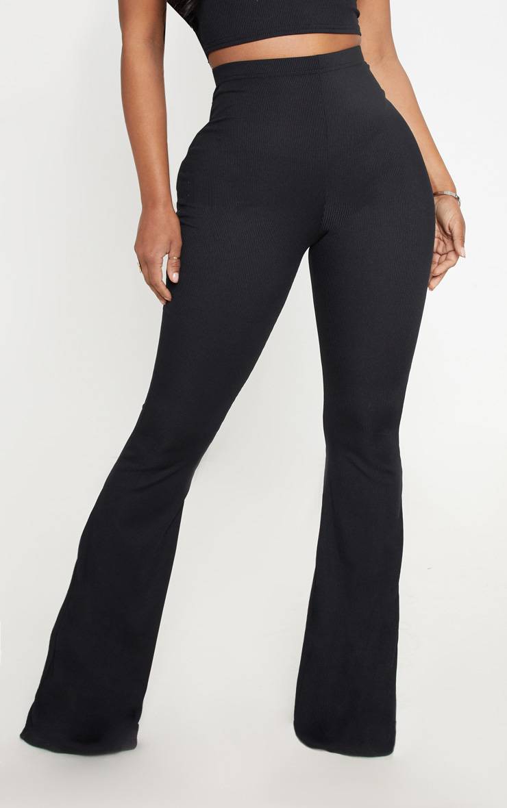 Noir Pantalon Évasé Côtelé Sculptant