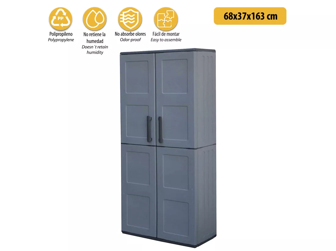 Armoire en matériau écologique et recyclable, avec charnières en acier et étagères réglables, 680 x 370 x 1630 mm