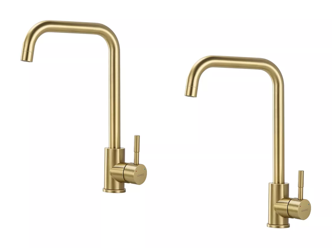 Lonheo Max 2pcs Robinet Cuisine,Mitigeur Evier Flexible Rotatif 360°,Mitigeur Cuisine Inoxydable avec Aérateur Démontable, Doré Brossé,EU Modèle