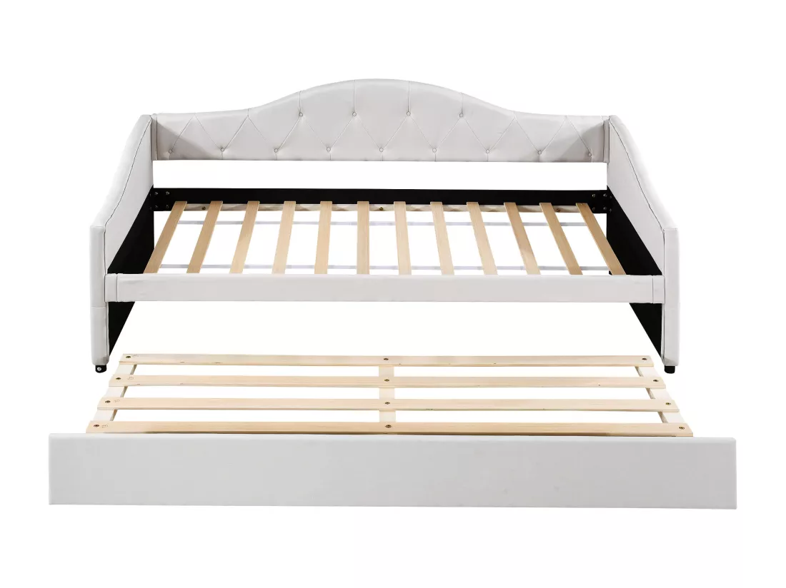 Lit gigogne 90 x 200 cm + lit 90 x 190 cm, canapé-lit - tissu en lin - coloris beige (sans matelas)