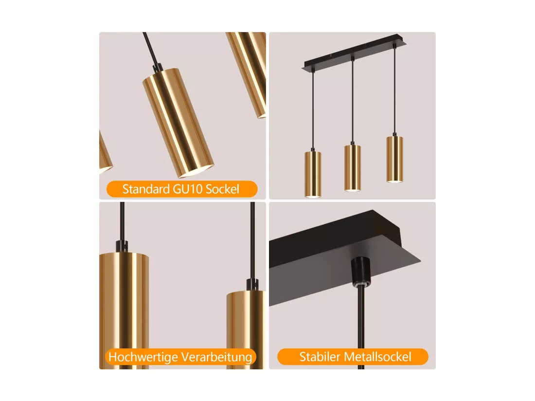 NETTLIFE Suspension 3 feux Or Noir Vintage GU10 Industrielle