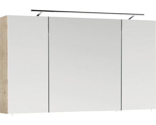 Marlin badkamerspiegelkast, 120 x 17,5 x 74 cm, natuurlijk eiken, 3-deurs, LED, IP20