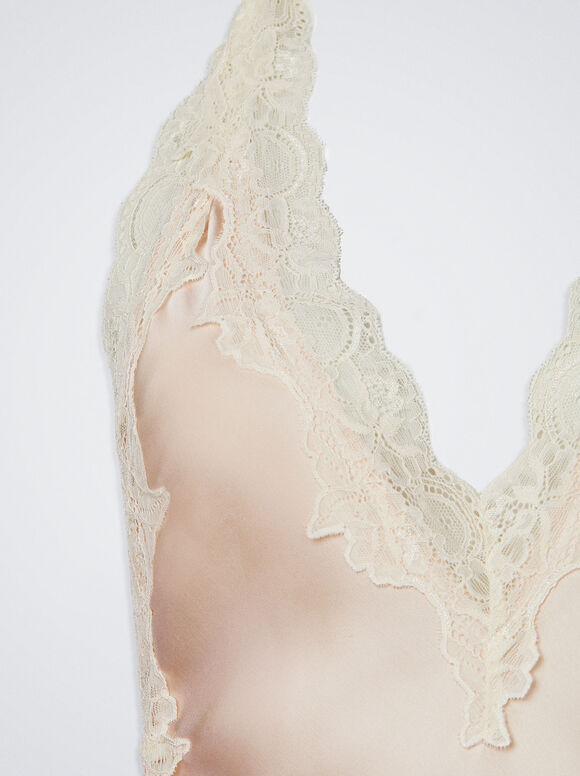 Camisola de cetim com renda - Rosa
