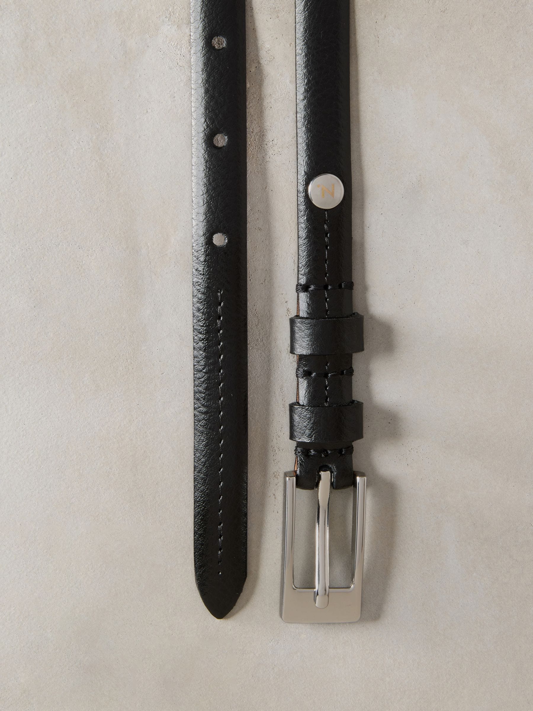 Zwart/zilver - N. Premium skinny Made In Italy leren riem