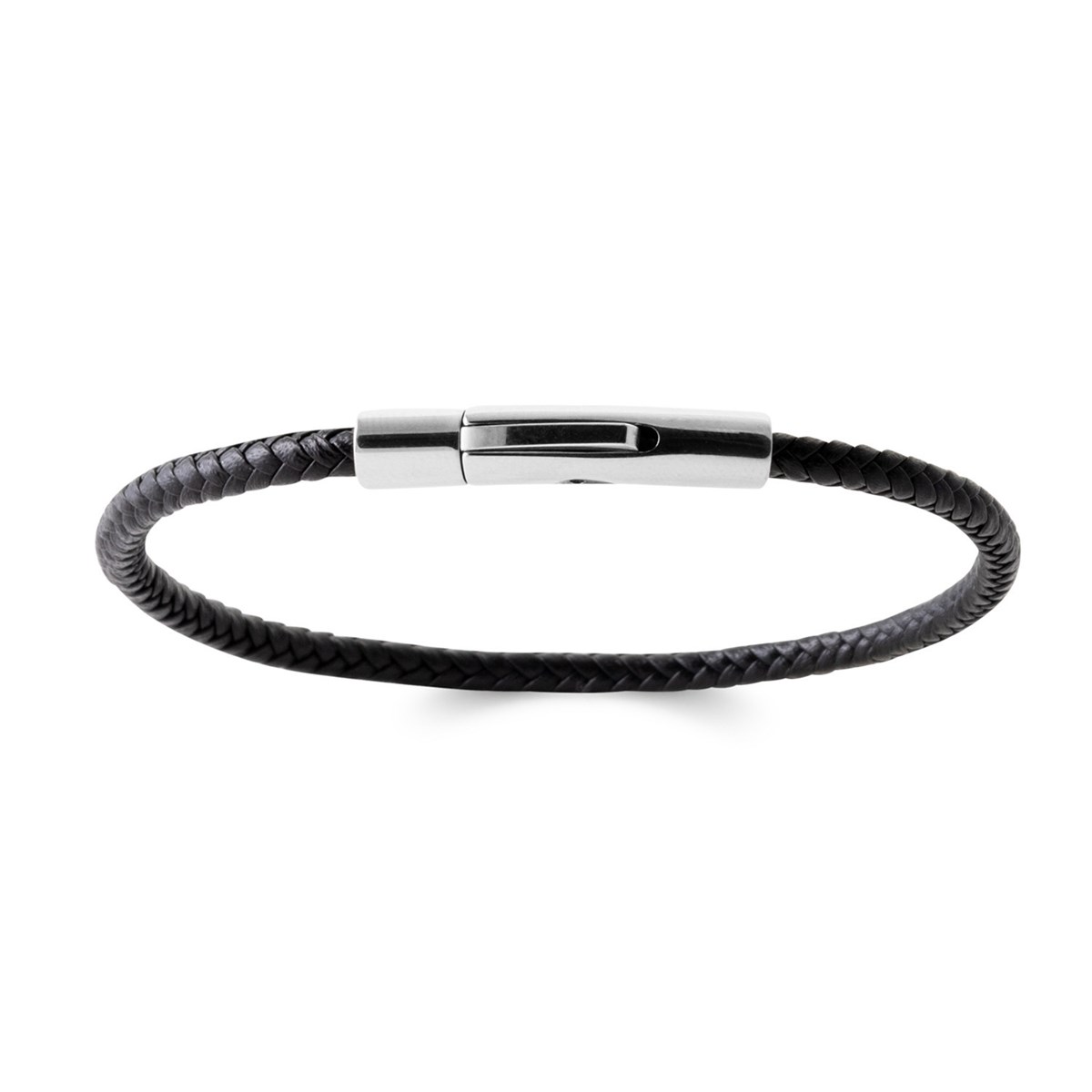 Bracelet Brillaxis cuir noir et acier