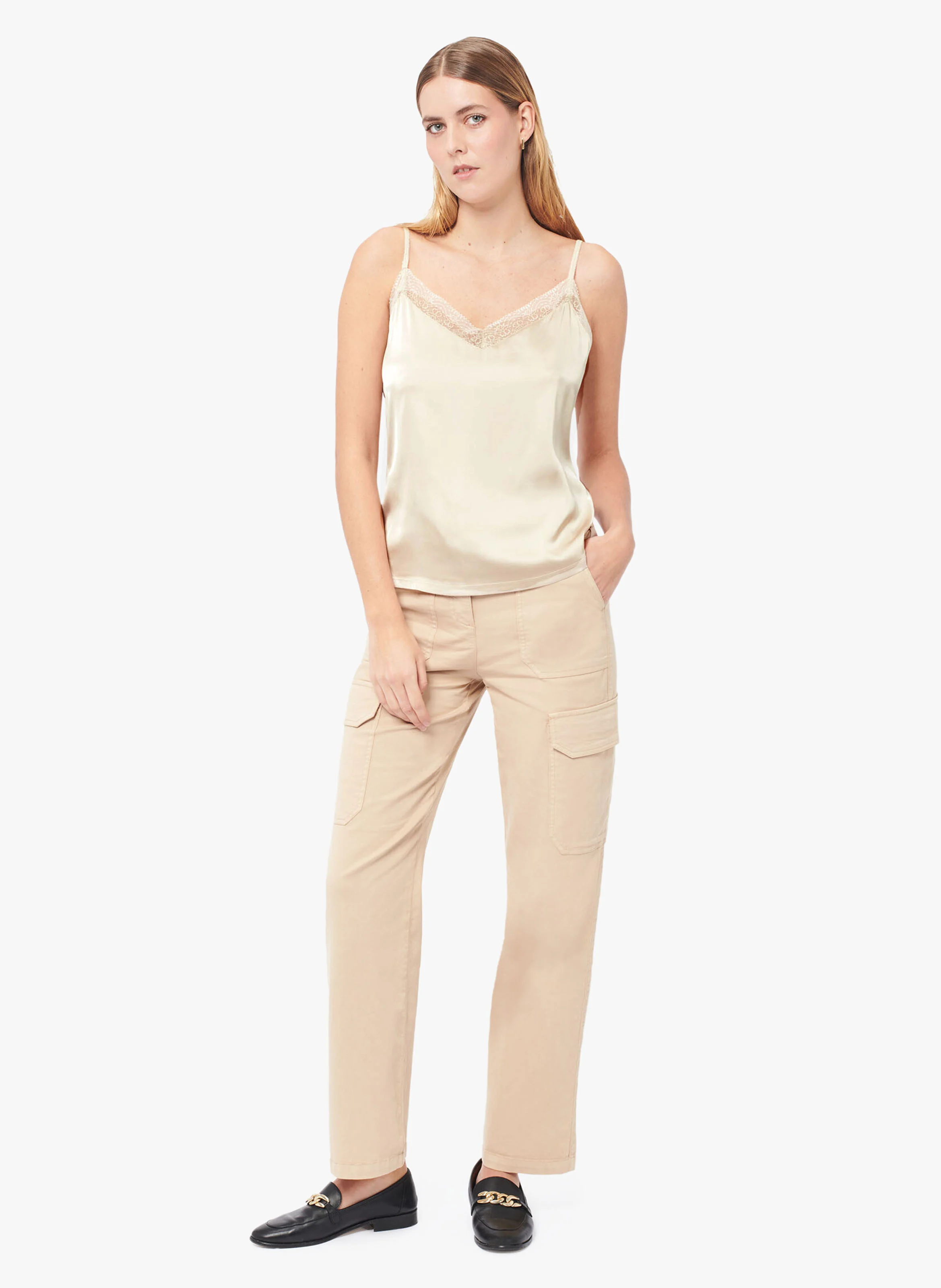 CLEA - caraco droit col V à dentelle | Beige