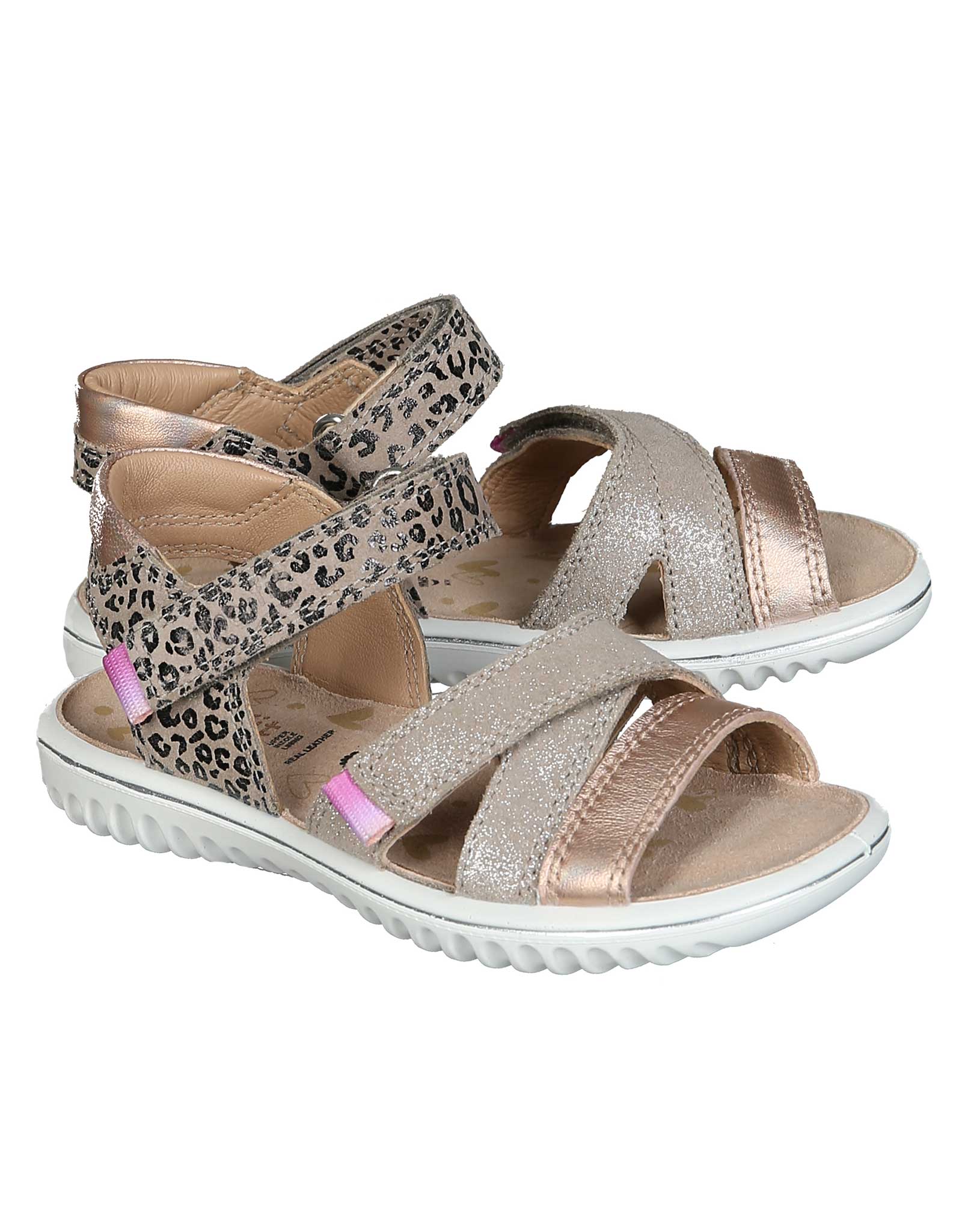 Leder-Klettsandalen SPARKLE in beige/gold
