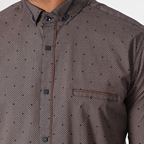 Chemise Manches Longues Bleu Marine Marron