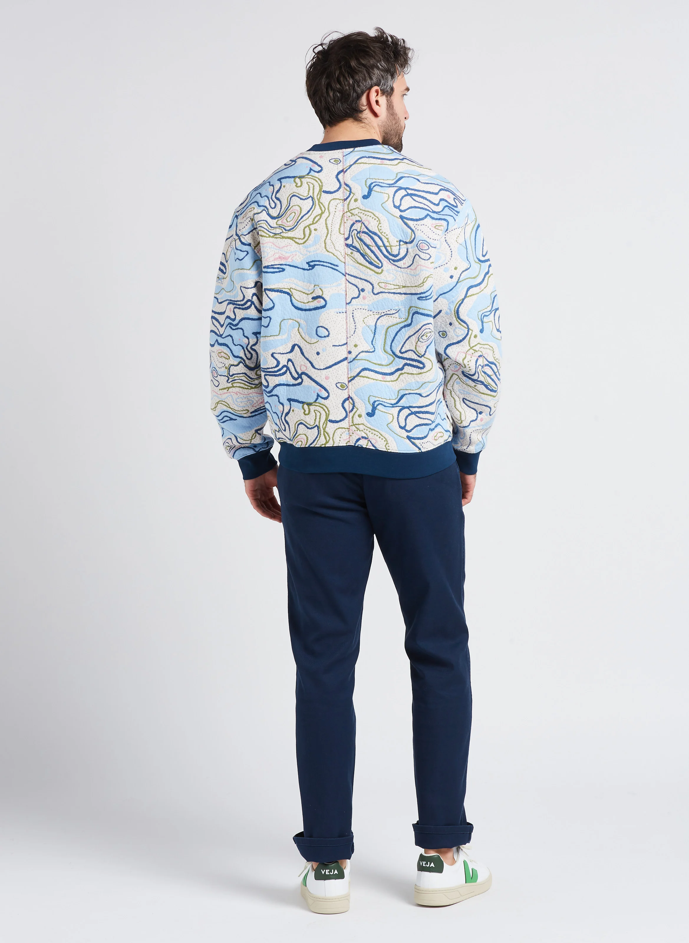 Pantalon chino slim-fit en coton mélangé| Bleu