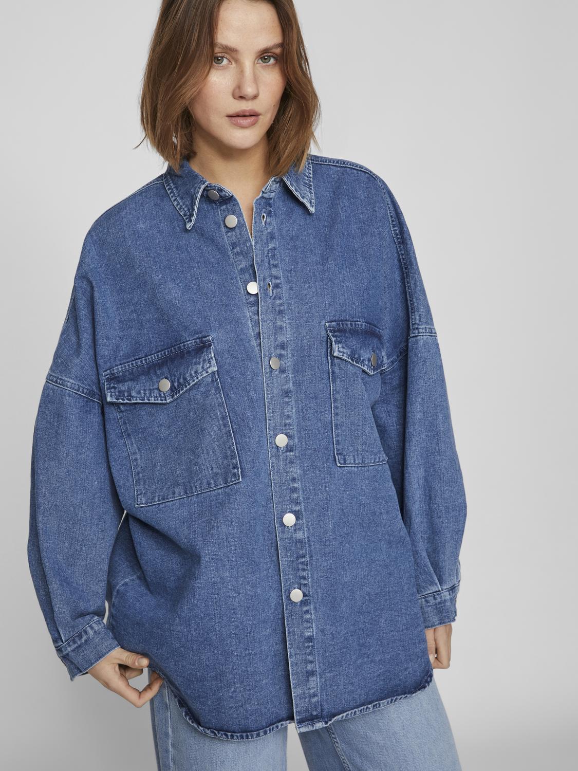 Vila  Vimalou Oversized denimskjorte - Medium Blue Denim
