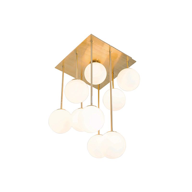 Moderne plafondlamp goud met opaal glas 9-lichts  - Athens