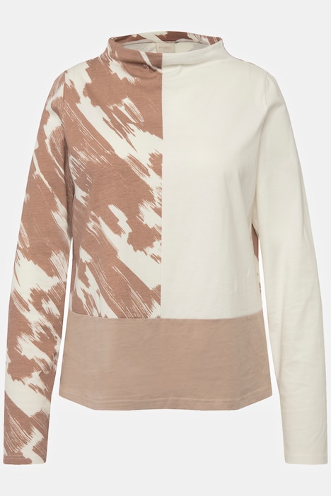 Shirt, Colorblocking, Stehkragen, Langarm, Biobaumwolle