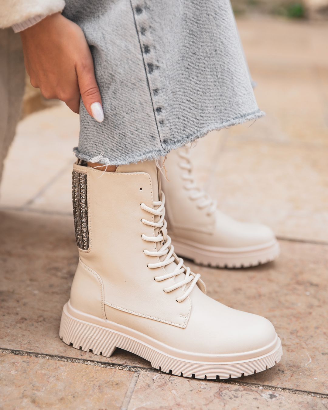 Bottines femme beige rangers - Tisha
