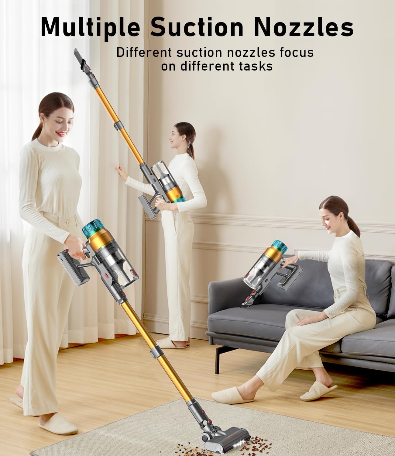 55000Pa/600W Akku Staubsauger Kabellos 55Mins Laufzeit, Wandmontierte Ladestation, Akkustaubsauger Cordless Vacuum Cleaner mit Smart Display Anti-Verhedderung-Bürste für Teppich Hartboden Tierhaare