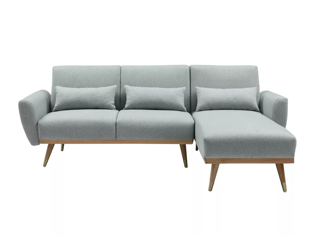 Canapé d'angle convertible réversible clic-clac en tissu vert de gris ANDINO