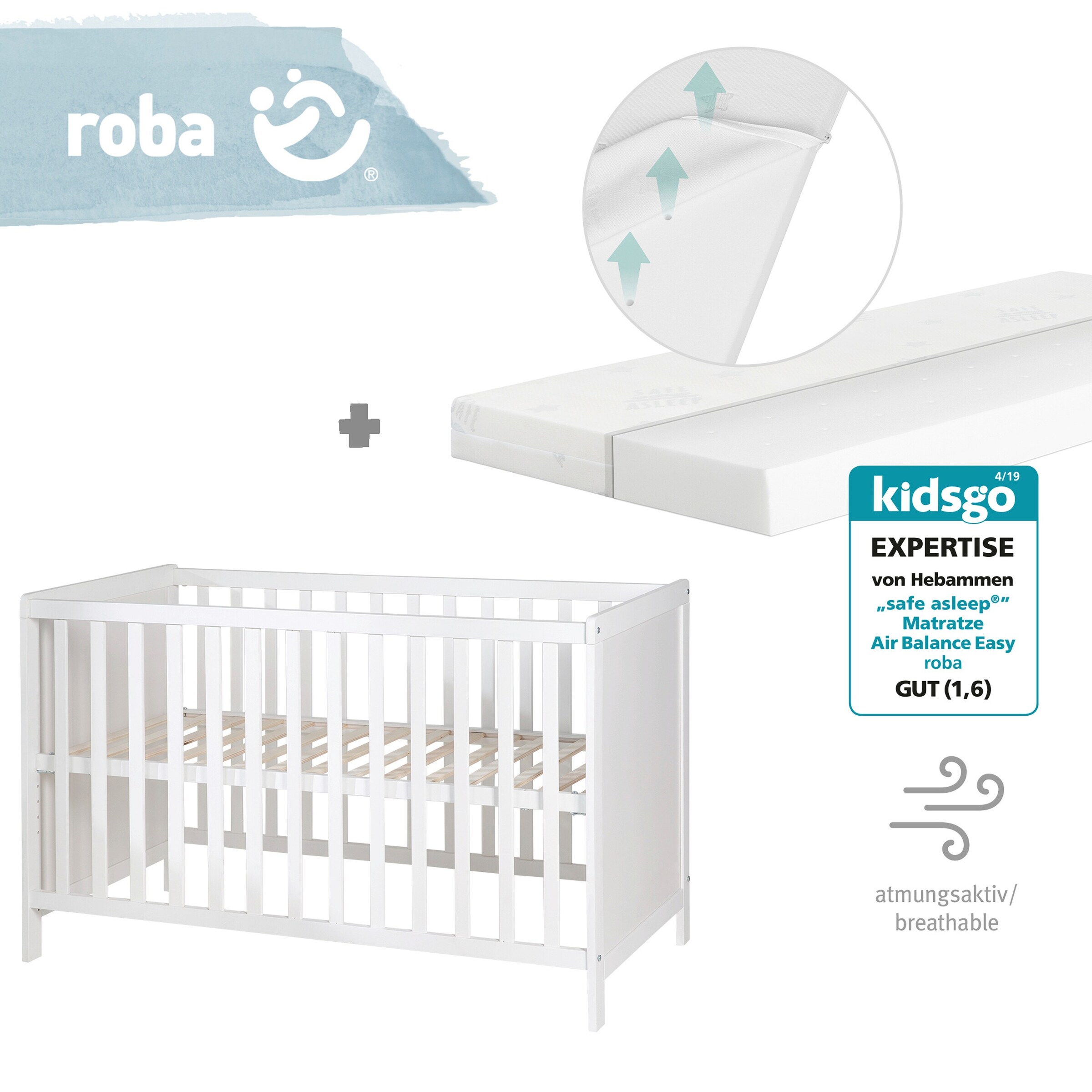 roba Beistellbett, 60 x 120 cm mit safe asleep Matratze Universal