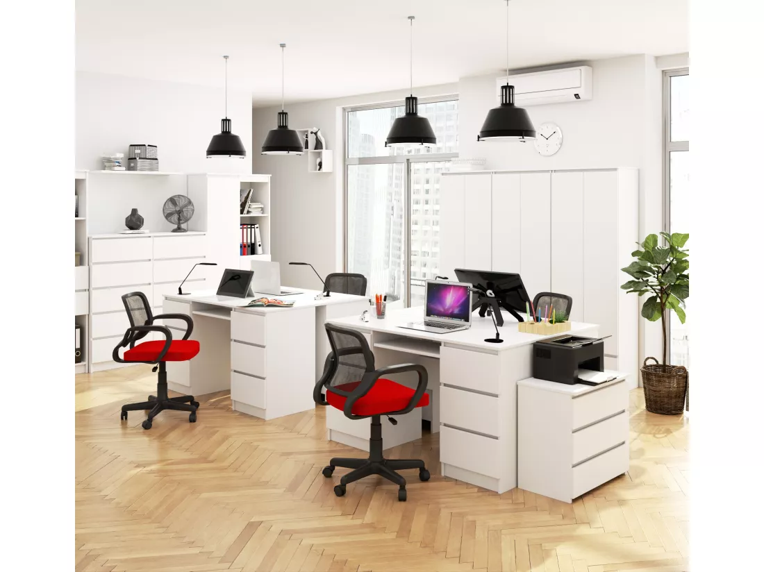 Bureau d'ordinateur AKORD A11 Blanc 135 cm 6 tiroirs façade Blanche 135x50x77 cm
