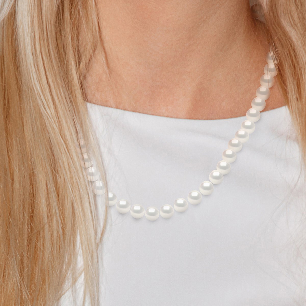 CHOKER - Véritables Perles de Culture d'Eau Douce Rondes 10-11 mm - Blanc Naturel - Or Blanc