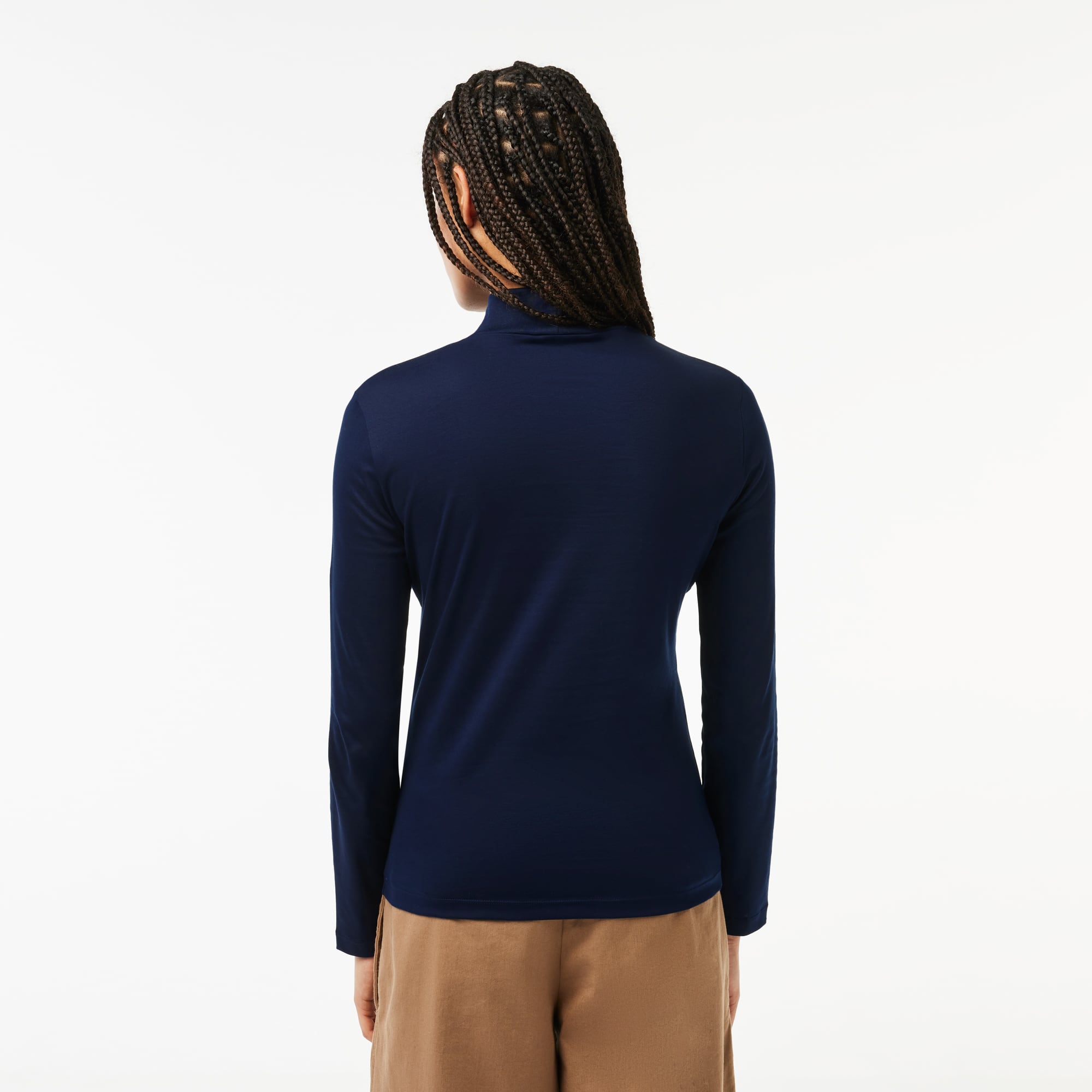 Col roulé à manches longues en coton uni T-Shirts - Bleu - Lacoste - Femme