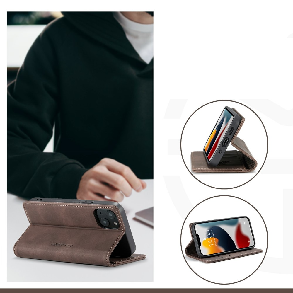 iPhone 13 Leder Tasche Flip Wallet Etui mit Kartenfächern - Braun