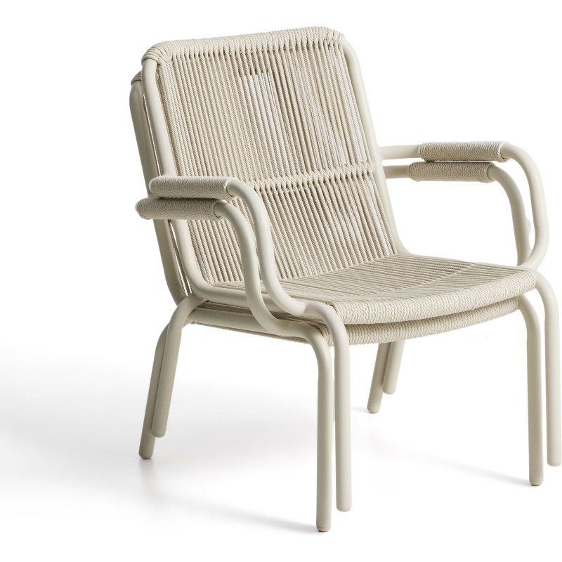 Fauteuil empilable Salis en aluminium écru et corde synthétique écrue