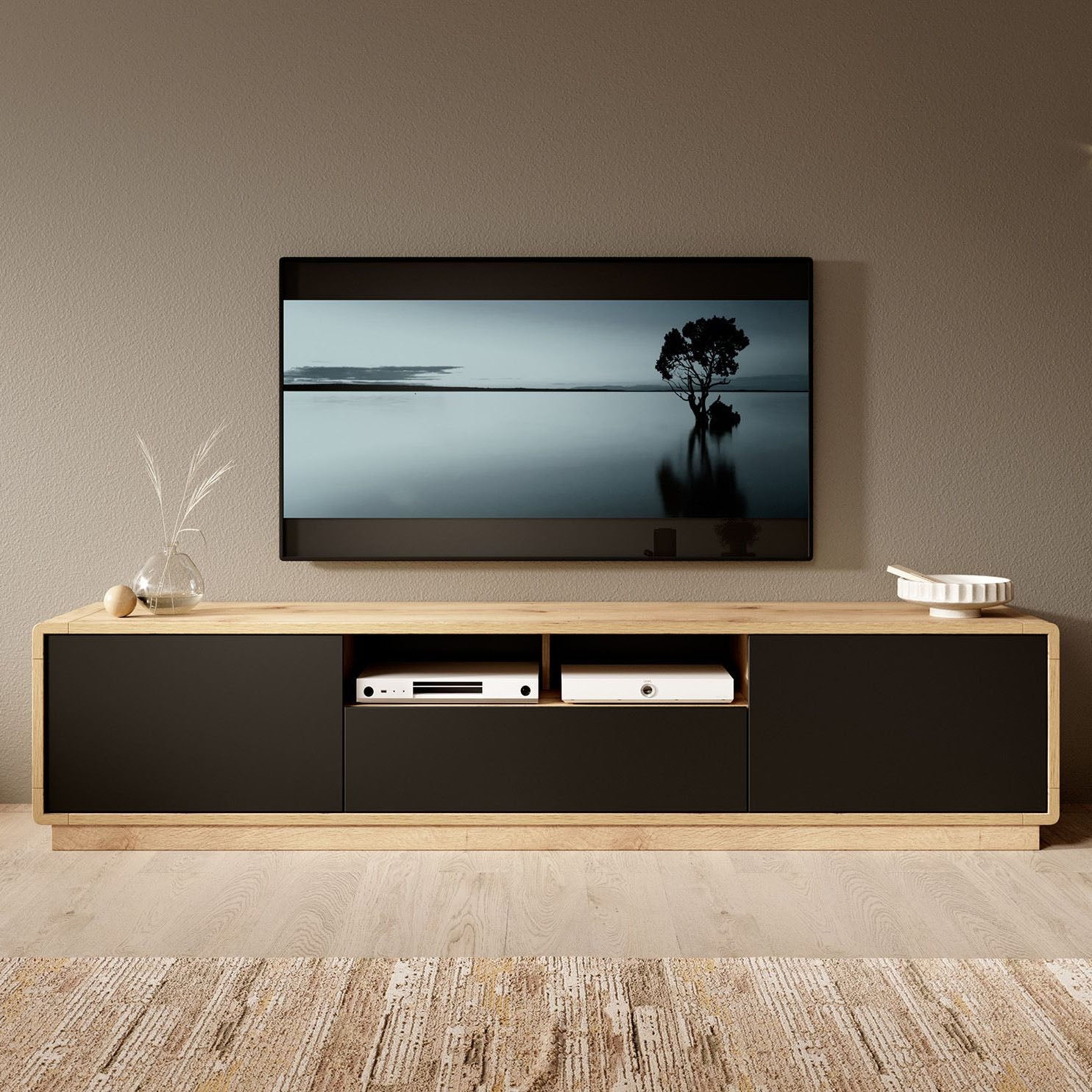 Acuna - TV-Meubel - Zwart/eiken - 200 cm
