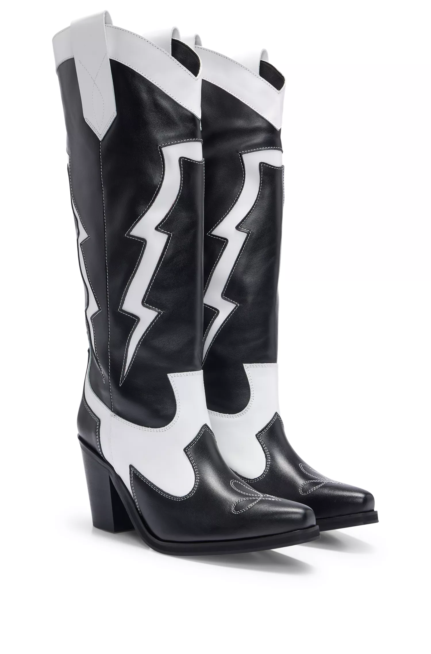 Botas de couro HUGO com salto cubano vermelho, estilo cowboy.