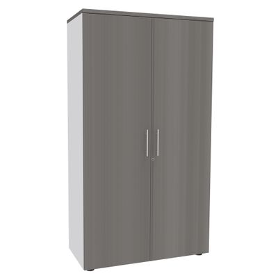 Armoire haute IDRA/DUAL - H180 x L80 x P47 - 2 portes - Corps blanc- Portes et dessus imitation chêne gris