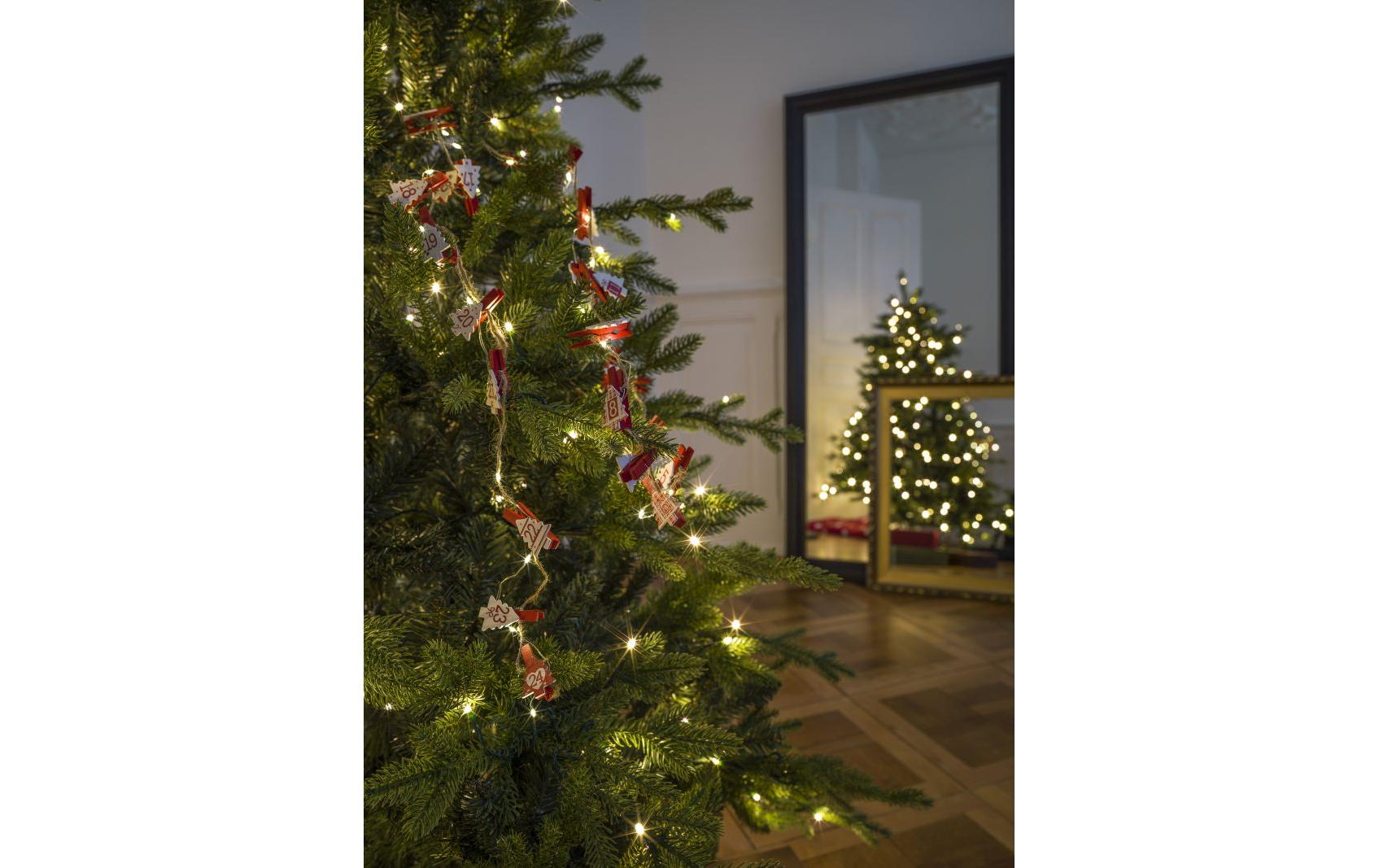 Adventskalender Clips Christmas Trees, 25 LEDs, 1.8 m, RotLED Lichterkette