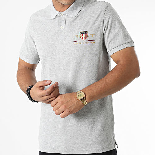 Polo Manches Courtes Archive Shield Pique 2002014 Gris Chiné
