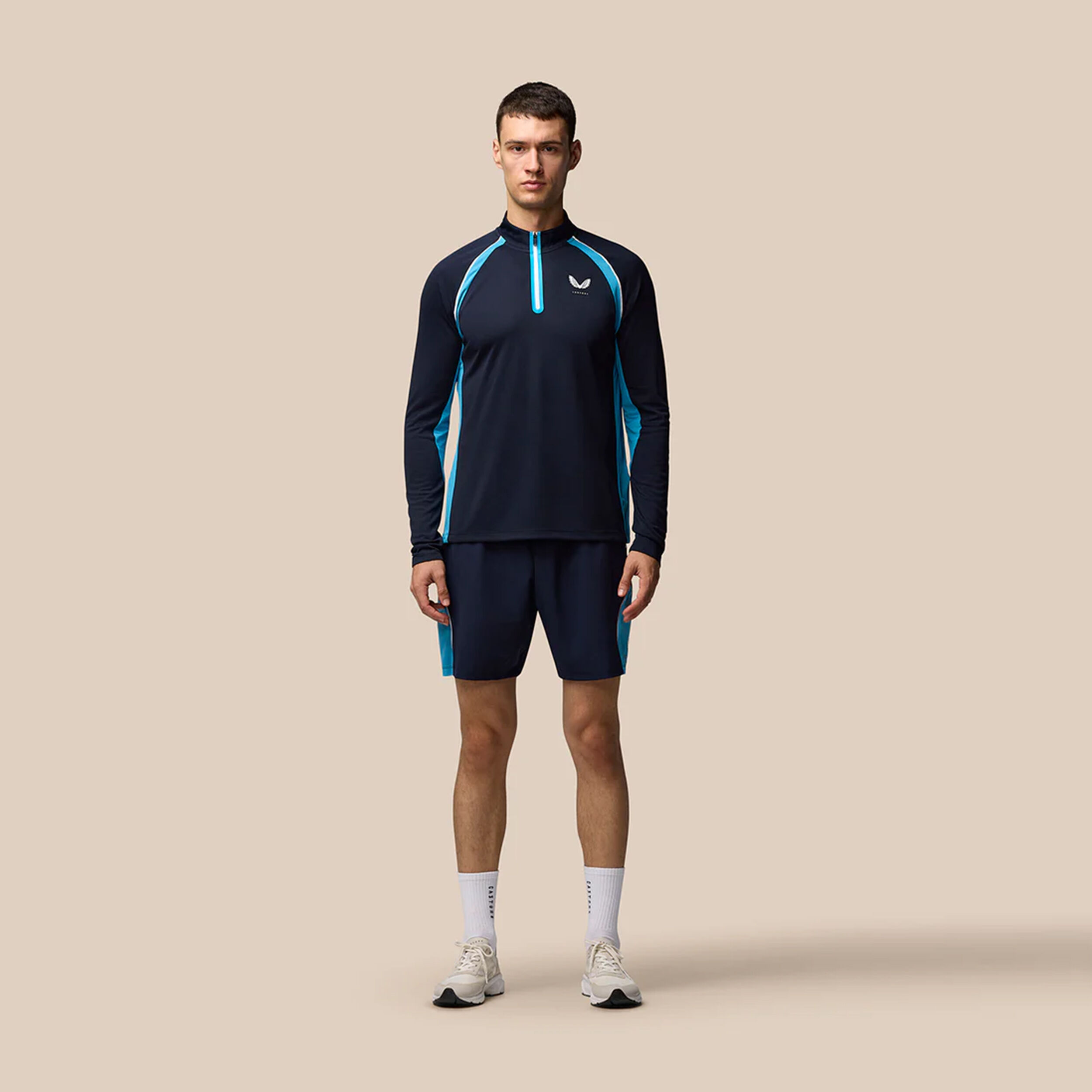 Castore Aeromesh 1/4 Zip Haut Manches Longues Hommes - Bleu Foncé