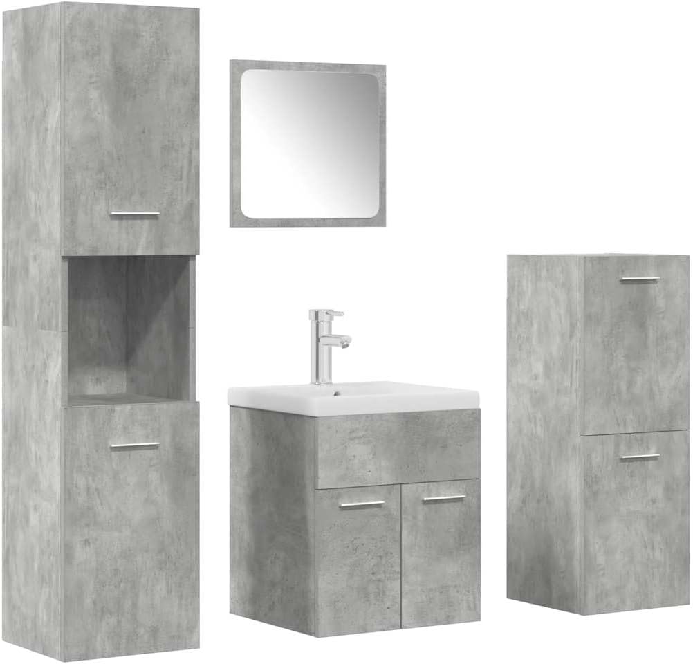 vidaXL 5-TLG. Badmöbel-Set Betongrau Holzwerkstoff, Badmöbelset, Badezimmerschrank, Unterschrank Bad, Badmöbel, Unterschrank Badezimmer