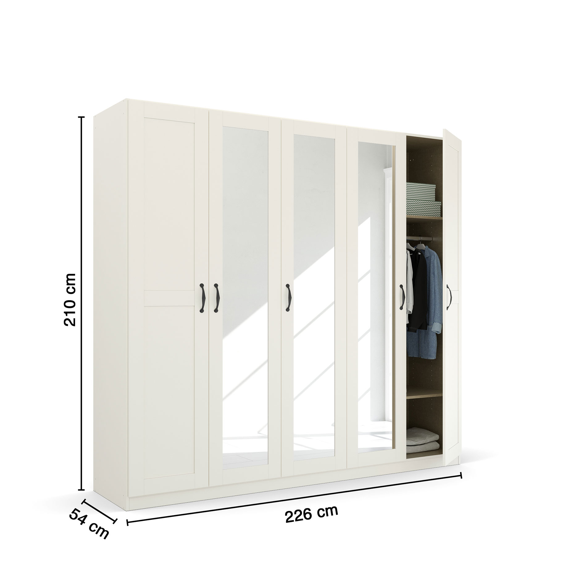 Drehtürenschrank - alpinweiß - 3 Spiegeltüren - 226 cm