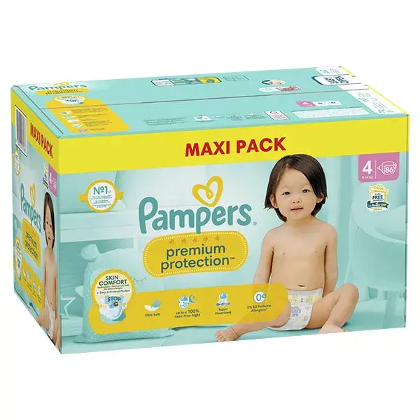 Fraldas Pampers Premium Protection Tamanho 4 x 96 (9kg - 14kg) Nossa número 1 em conforto e proteção