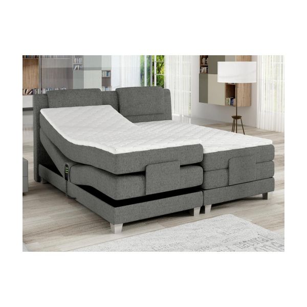 Vente Unique Conjunto Boxspring Cabeceira de Cama   Sommier de Relaxamento Elétrico   Colchão   Sobre-colchão Castel da Palacio 2x80x200 cm Tecido Cinza Claro