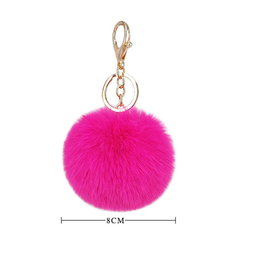Pompom Schlüsselanhänger Handtaschen Accessoire mit Spaltring   Trigger Verschluss - Hellgrau / Gold