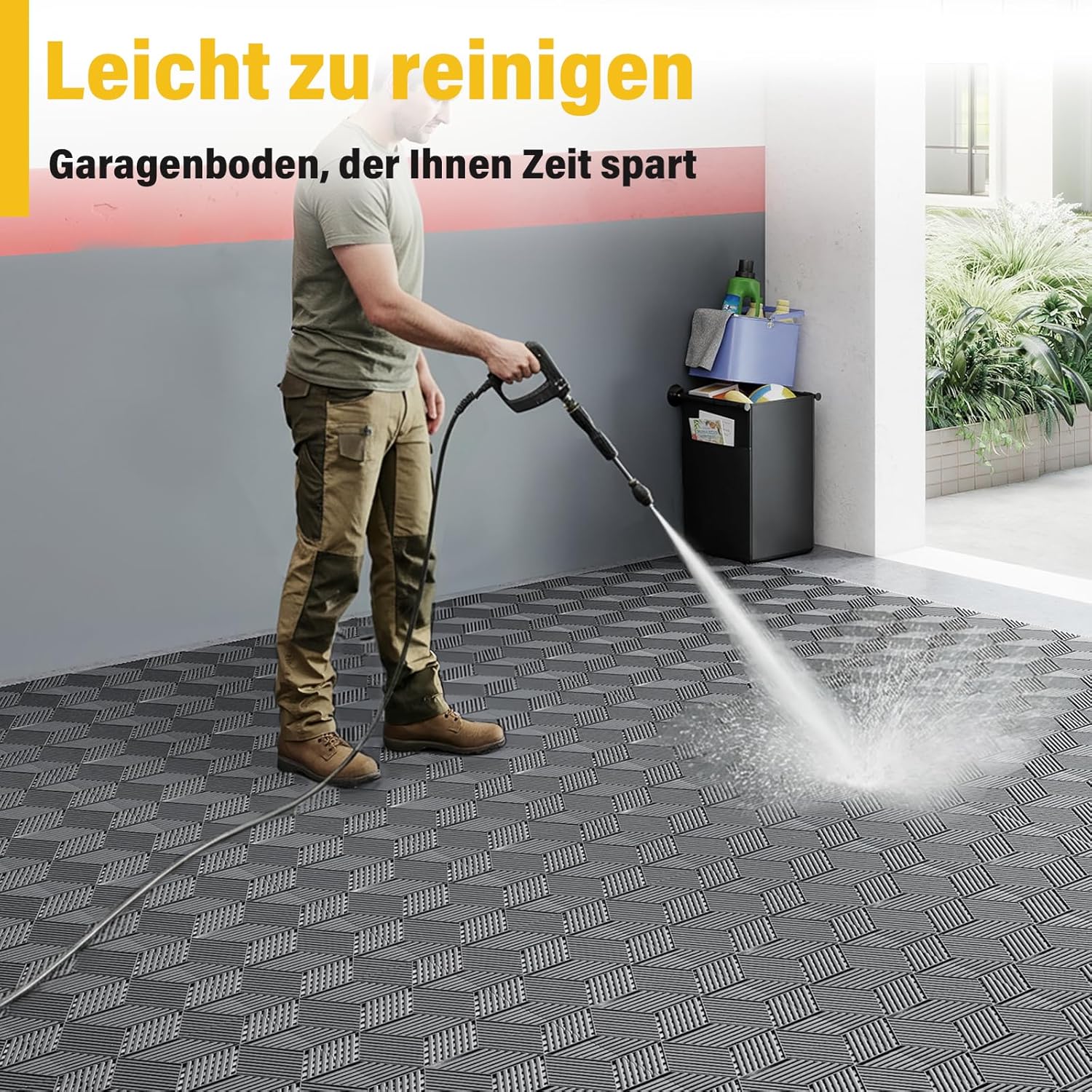 jxgzyy 30 Stück Garagenboden Fliesen, 40x40 cm Klicksystem Ineinandergreifende Garagenboden, 10,000 kg Belastbarkeit rutschfeste Garagenbodenfliesen für Garagen, Keller, Schwarz